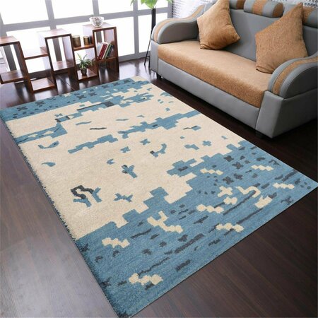 GLITZY RUGS 5 x 8 ft. Hand Tufted Rectangle Area Rug, Beige & Blue UBSK00702T0103A9